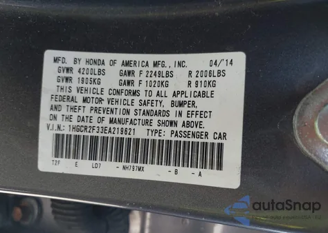 2014 Honda Accord Lx из США, поврежденный, VIN 1HGCR2F33EA219621